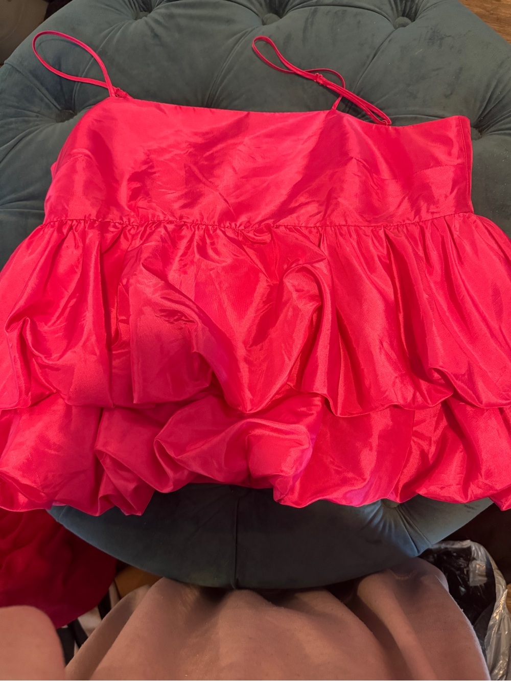Bright Hot Pink Ruffled Spaghetti Strap Top